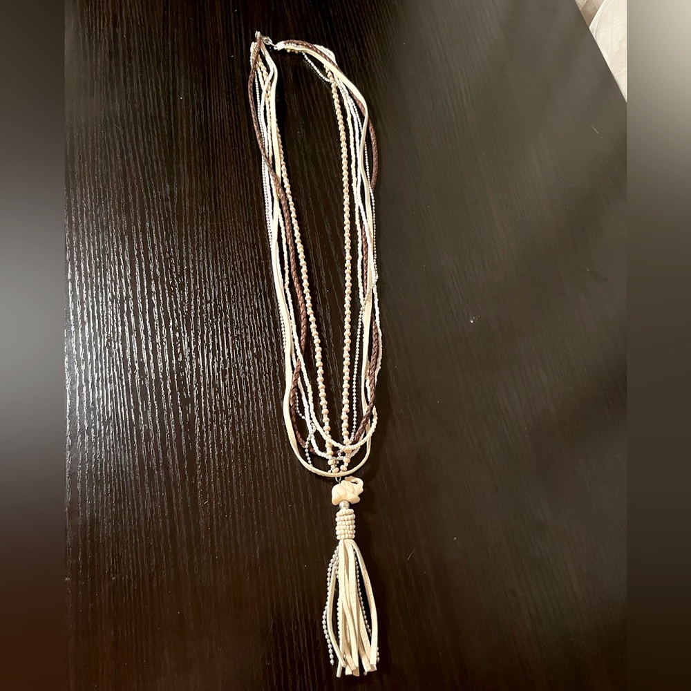Ivory Elephant on Wood Beaded and Leather Necklace